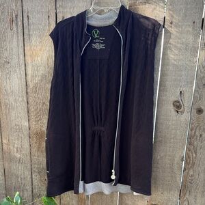 Joan Vass Black Quilted Vest with Gray Accents